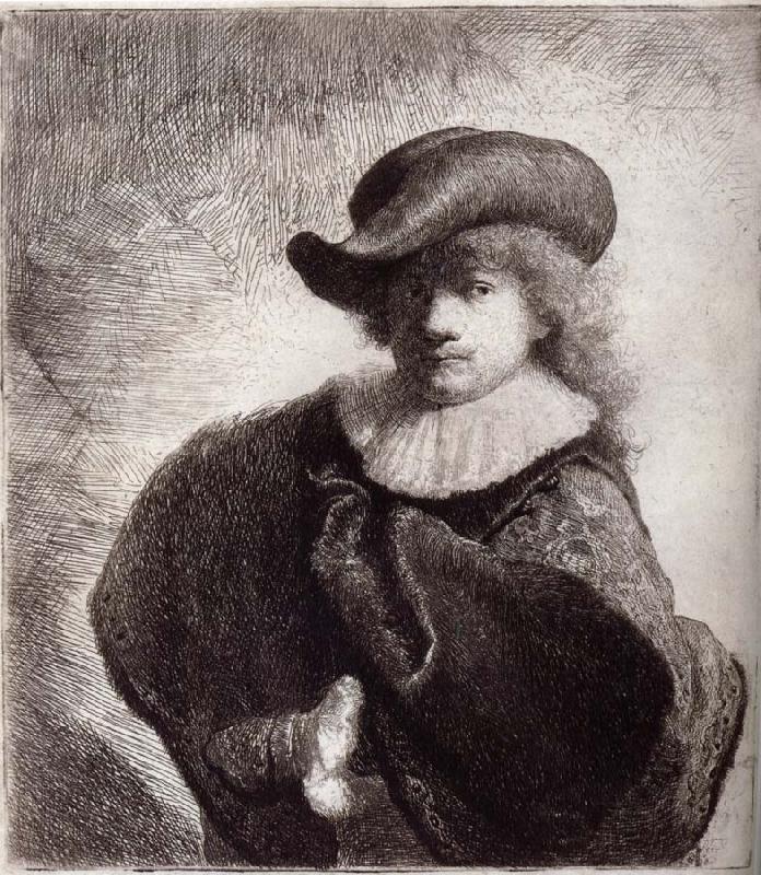 REMBRANDT Harmenszoon van Rijn Self-Portrait in a Soft Hat and Embroidered Cloak oil painting picture